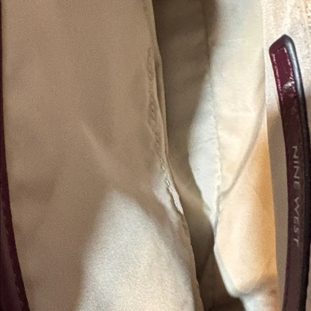 Nine West Burgundy & Brown Monogram Satchel – Faux Leather Crossbody Bag